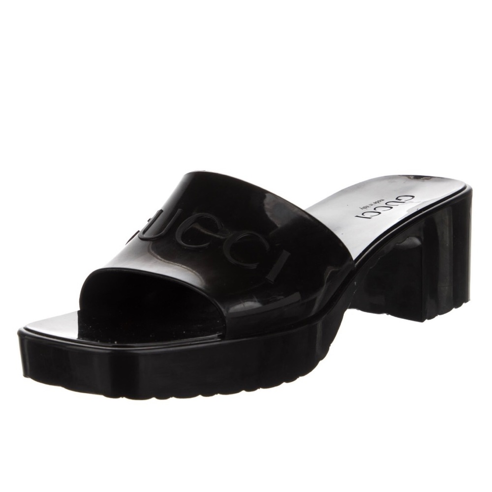Gucci W’s Platform Block Heel Slide Sandal NIB Black Sz 8